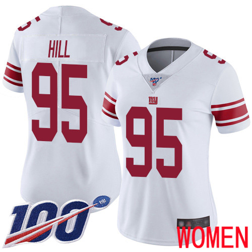 Women New York Giants #95 B.J. Hill White Vapor Untouchable Limited Player 100th Season Football NFL Jersey